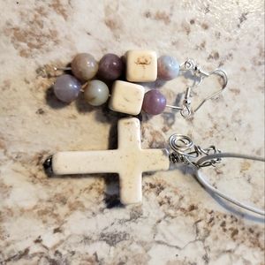 KUNZITE + WHITE MAGNESITE NECKLACE AND EARRINGS SET ✨️